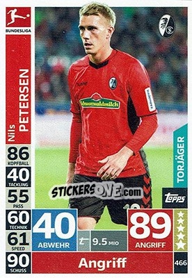 Sticker Nils Petersen - German Fussball Bundesliga 2018-2019. Match Attax n. 466 - Topps