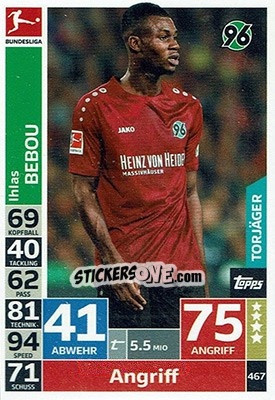Sticker Ihlas Bebou - German Fussball Bundesliga 2018-2019. Match Attax n. 467 - Topps