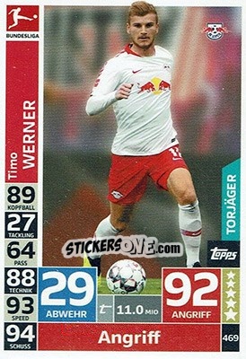 Sticker Timo Werner - German Fussball Bundesliga 2018-2019. Match Attax n. 469 - Topps