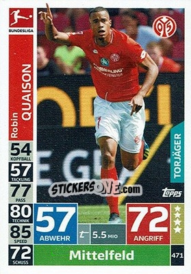 Sticker Robin Quaison - German Fussball Bundesliga 2018-2019. Match Attax n. 471 - Topps