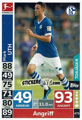 Sticker Mark Uth - German Fussball Bundesliga 2018-2019. Match Attax n. 475 - Topps