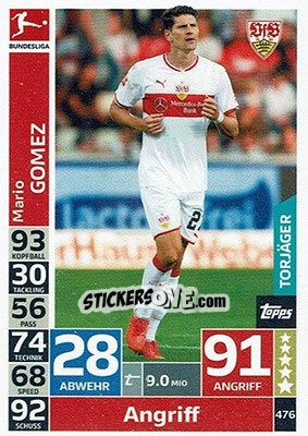 Sticker Mario Gomez - German Fussball Bundesliga 2018-2019. Match Attax n. 476 - Topps