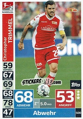 Sticker Christopher Trimmel - German Fussball Bundesliga 2018-2019. Match Attax n. 500 - Topps