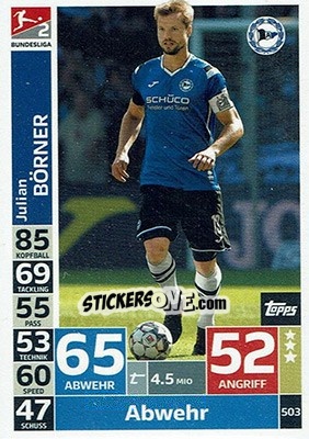 Sticker Julian Börner - German Fussball Bundesliga 2018-2019. Match Attax n. 503 - Topps