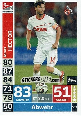 Sticker Jonas Hector - German Fussball Bundesliga 2018-2019. Match Attax n. 533 - Topps