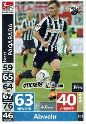 Sticker Leart Paqarada - German Fussball Bundesliga 2018-2019. Match Attax - Topps