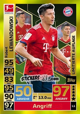 Sticker Robert Lewandowski - German Fussball Bundesliga 2018-2019. Match Attax n. L1 - Topps