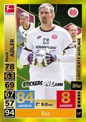 Sticker René Adler - German Fussball Bundesliga 2018-2019. Match Attax n. L7 - Topps