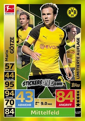 Sticker Mario Götze - German Fussball Bundesliga 2018-2019. Match Attax n. L17 - Topps