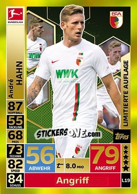 Sticker André Hahn - German Fussball Bundesliga 2018-2019. Match Attax n. L19 - Topps