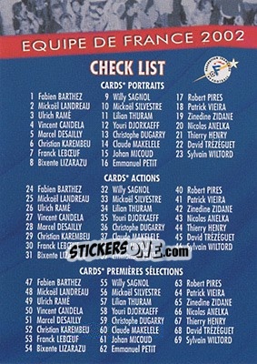 Figurina Check List - L'Equipe De France De 1998 - 2002 - Panini