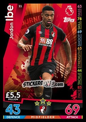 Cromo Jordon Ibe - English Premier League 2018-2019. Match Attax - Topps