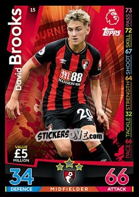Sticker David Brooks - English Premier League 2018-2019. Match Attax n. 15 - Topps