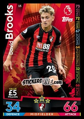 Sticker David Brooks - English Premier League 2018-2019. Match Attax - Topps