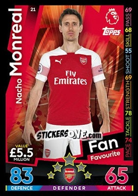 Figurina Nacho Monreal - English Premier League 2018-2019. Match Attax - Topps