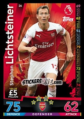 Sticker Stephan Lichtsteiner - English Premier League 2018-2019. Match Attax n. 26 - Topps