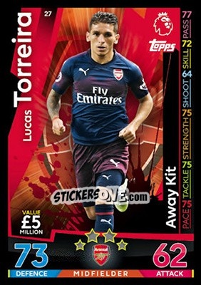 Sticker Lucas Torreira - English Premier League 2018-2019. Match Attax n. 27 - Topps