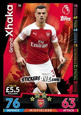 Sticker Granit Xhaka - English Premier League 2018-2019. Match Attax n. 30 - Topps