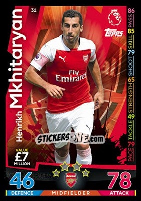 Sticker Henrikh Mkhitaryan - English Premier League 2018-2019. Match Attax n. 31 - Topps