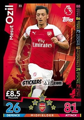 Sticker Mesut Özil - English Premier League 2018-2019. Match Attax n. 33 - Topps