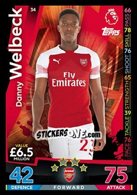 Sticker Danny Welbeck - English Premier League 2018-2019. Match Attax n. 34 - Topps