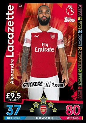 Sticker Alexandre Lacazette - English Premier League 2018-2019. Match Attax n. 35 - Topps