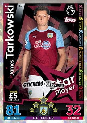 Sticker James Tarkowski - English Premier League 2018-2019. Match Attax - Topps