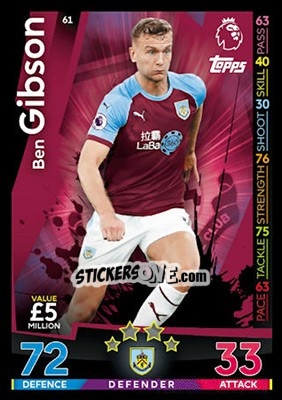 Sticker Ben Gibson - English Premier League 2018-2019. Match Attax - Topps