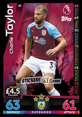 Sticker Charlie Taylor - English Premier League 2018-2019. Match Attax - Topps