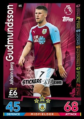 Sticker Johann Berg Gudmundsson - English Premier League 2018-2019. Match Attax n. 65 - Topps