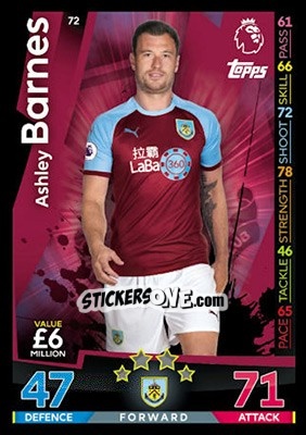 Sticker Ashley Barnes - English Premier League 2018-2019. Match Attax - Topps