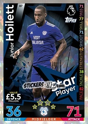 Sticker Junior Hoilett - English Premier League 2018-2019. Match Attax n. 87 - Topps