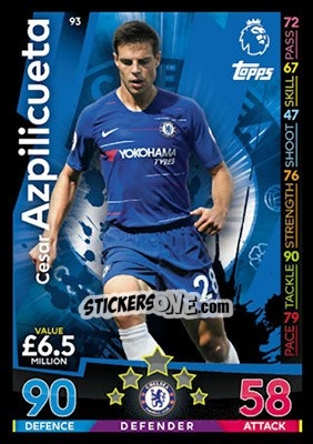 Sticker Cesar Azpilicueta - English Premier League 2018-2019. Match Attax n. 93 - Topps