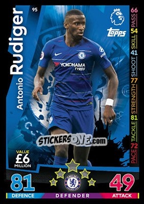 Sticker Antonio Rudiger - English Premier League 2018-2019. Match Attax n. 95 - Topps