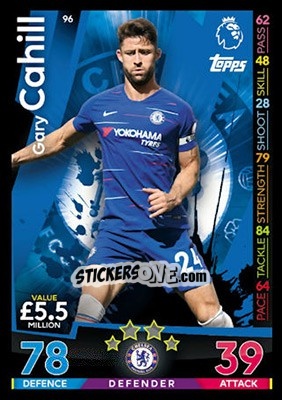 Sticker Gary Cahill - English Premier League 2018-2019. Match Attax n. 96 - Topps