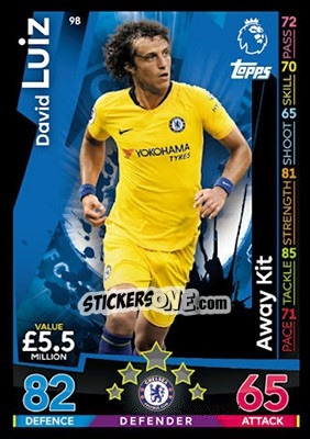Sticker David Luiz - English Premier League 2018-2019. Match Attax n. 98 - Topps