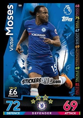 Sticker Victor Moses - English Premier League 2018-2019. Match Attax n. 99 - Topps