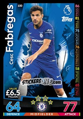 Sticker Cesc Fàbregas - English Premier League 2018-2019. Match Attax n. 100 - Topps