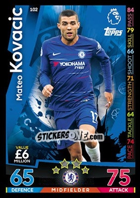 Sticker Mateo Kovacic - English Premier League 2018-2019. Match Attax n. 102 - Topps