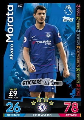 Sticker Alvaro Morata - English Premier League 2018-2019. Match Attax n. 107 - Topps