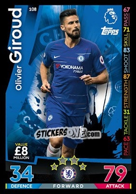 Sticker Olivier Giroud - English Premier League 2018-2019. Match Attax n. 108 - Topps