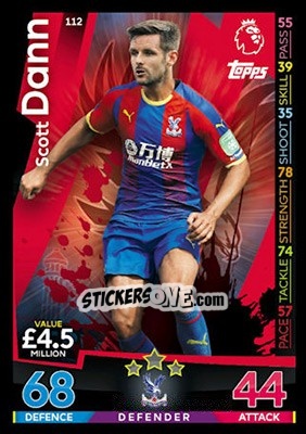 Sticker Scott Dann - English Premier League 2018-2019. Match Attax - Topps