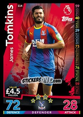Sticker James Tomkins - English Premier League 2018-2019. Match Attax - Topps