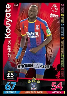 Sticker Cheikhou Kouyate - English Premier League 2018-2019. Match Attax n. 118 - Topps