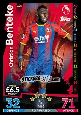 Sticker Christian Benteke - English Premier League 2018-2019. Match Attax n. 126 - Topps