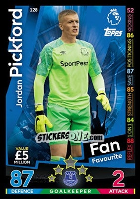 Sticker Jordan Pickford - English Premier League 2018-2019. Match Attax n. 128 - Topps