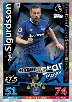Sticker Gylfi Sigurdsson - English Premier League 2018-2019. Match Attax n. 136 - Topps