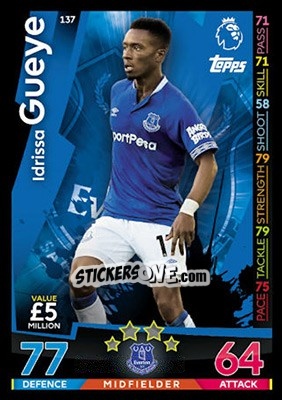 Sticker Idrissa Gueye - English Premier League 2018-2019. Match Attax n. 137 - Topps