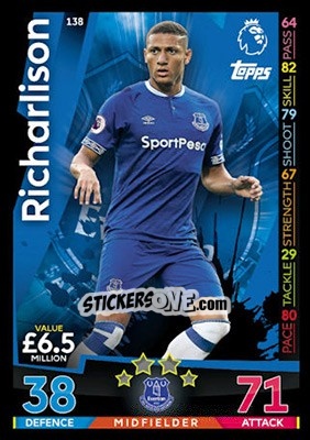 Sticker Richarlison - English Premier League 2018-2019. Match Attax n. 138 - Topps