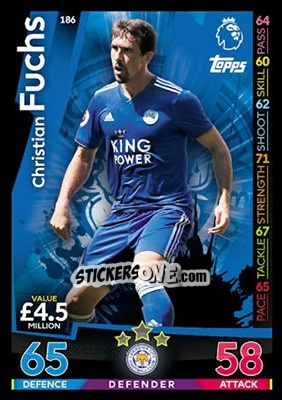 Sticker Christian Fuchs - English Premier League 2018-2019. Match Attax n. 186 - Topps